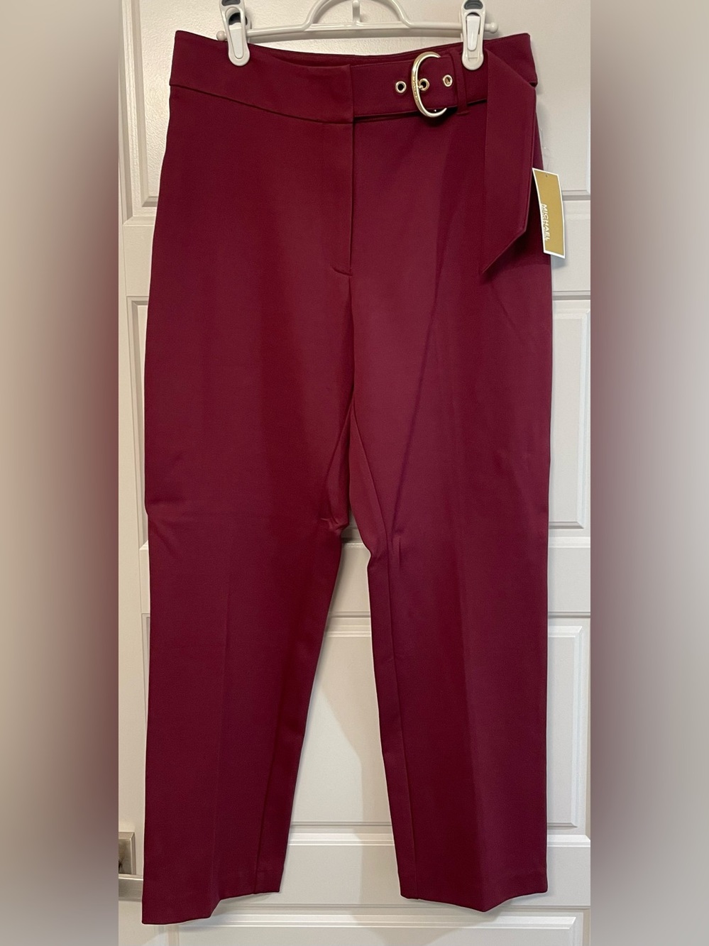 NWT Michael Kors Burgundy Belted Ankle Straight Trousers